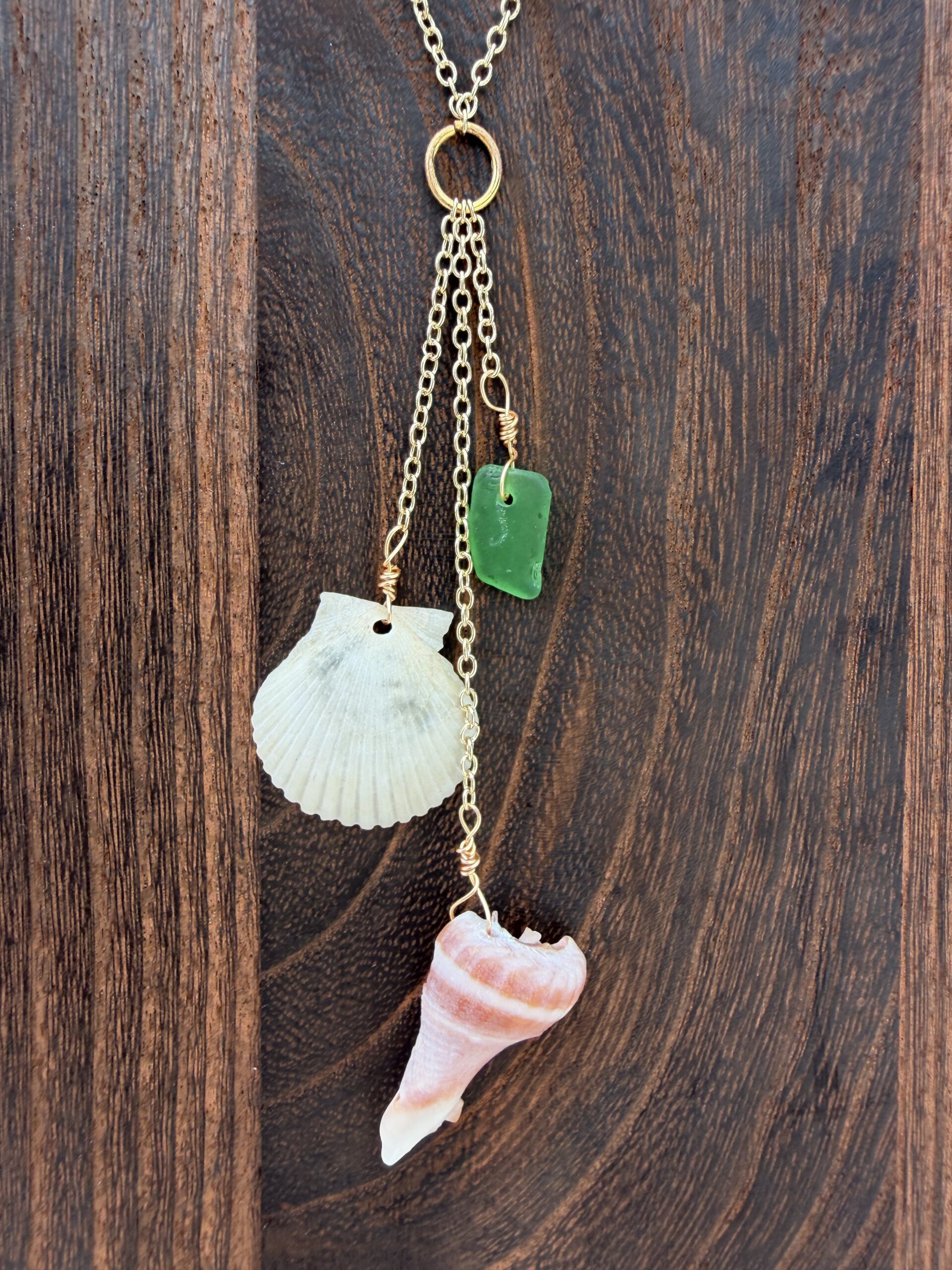 Dainty Sea Glass and Coastal Shell Charm Necklace - Image 3